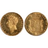 British Coins, George IV, proof sovereign, 1826, bare head l., rev. crowned shield of arms, straight