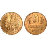 G Foreign Coins, Austria, Republic, 100-schillings, 1926, eagle, rev. value between leaf sprays (