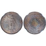 Foreign Coins, British Trade Dollar, 1908B, Bombay mint, Britannia standing l. holding shield and