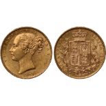 British Coins, Victoria, sovereign, 1871S, WW incuse, young head l., rev. crowned shield of arms