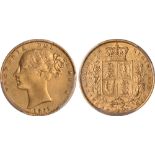 British Coins, Victoria, sovereign, 1863, 827 on truncation, die no. 22, young head l., rev. crowned