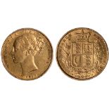 British Coins, Victoria, sovereign, 1859, Ansell, young head l., rev. crowned shield of arms