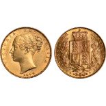 British Coins, Victoria, sovereign, 1844, small 44, young head l., rev. crowned shield of arms