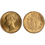 British Coins, Victoria, sovereign, 1852, 5 of date struck over a lower 5, young head l., rev.