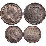 Ireland, George III, Bank of Ireland, silver tokens, 1805 (2): 10 pence; 5 pence, laur. bust r.,