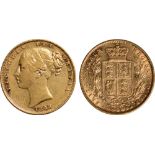 British Coins, Victoria, sovereign, 1858/7, young head l., rev. crowned shield of arms within wreath