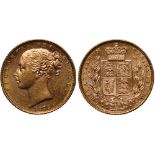 British Coins, Victoria, sovereign, 1872, WW in relief, die no. 108, young head l., rev. crowned