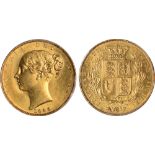 British Coins, Victoria, sovereign, 1843, ‘narrow shield’, young head l., rev. crowned shield of