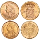 G Foreign Coins, Belgium, Albert, 20 francs, 1914, French legend, uniformed bust l., rev. arms (KM.