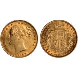 British Coins, Victoria, sovereign, 1858, small date, second 8 appears to be overstruck, young