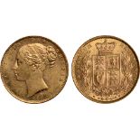 British Coins, Victoria, sovereign, 1863, die no. 13, young head l., rev. crowned shield of arms