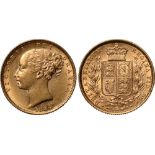 British Coins, Victoria, sovereign, 1884S, young head l., rev. crowned shield of arms within wreath,