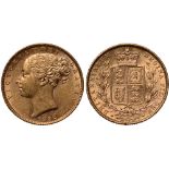 British Coins, Victoria, sovereign, 1882M, young head l., rev. crowned shield of arms within wreath,