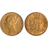 British Coins, Victoria, sovereign, 1863, 827 on truncation, young head l., rev. crowned shield of