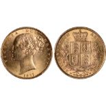 British Coins, Victoria, sovereign, 1861, young head l., rev. crowned shield of arms within