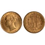 British Coins, Victoria, sovereign, 1848, second (large) young head l., rev. crowned shield of