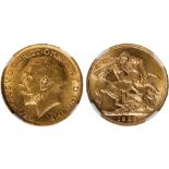 G British Coins, George V, sovereign, 1928M, bare head l., rev. St. George and the dragon, M above