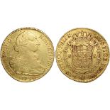 Foreign Coins, Chile, Carlos IV, 8 escudos, 1790DA, Santiago, bust r., rev. crowned shield of arms