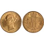 British Coins, Victoria, sovereign, 1866, die no. 2, young head l., rev. crowned shield of arms