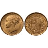 British Coins, Victoria, sovereign, 1886S, young head l., rev. crowned shield of arms within wreath,