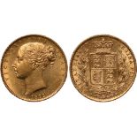 British Coins, Victoria, sovereign, 1872M, young head l., rev. crowned shield of arms within wreath,