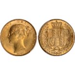 British Coins, Victoria, sovereign, 1844, small 44, young head l., rev. crowned shield of arms