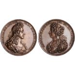 British Medals, William & Mary, Coronation 1689, copper medal, by Georg Hautsch, laureate and draped