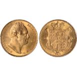 British Coins, William IV, sovereign, 1833, bare head r., rev. crowned shield of arms (S.3829B),