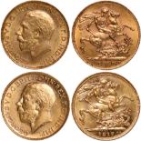 G British Coins, George V, sovereigns (2): 1917M; 1919C, bare head l., rev. St. George and the