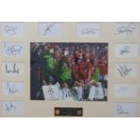 Manchester United signed photographic montage 'Champions League Final 1999' signed by twelve of the