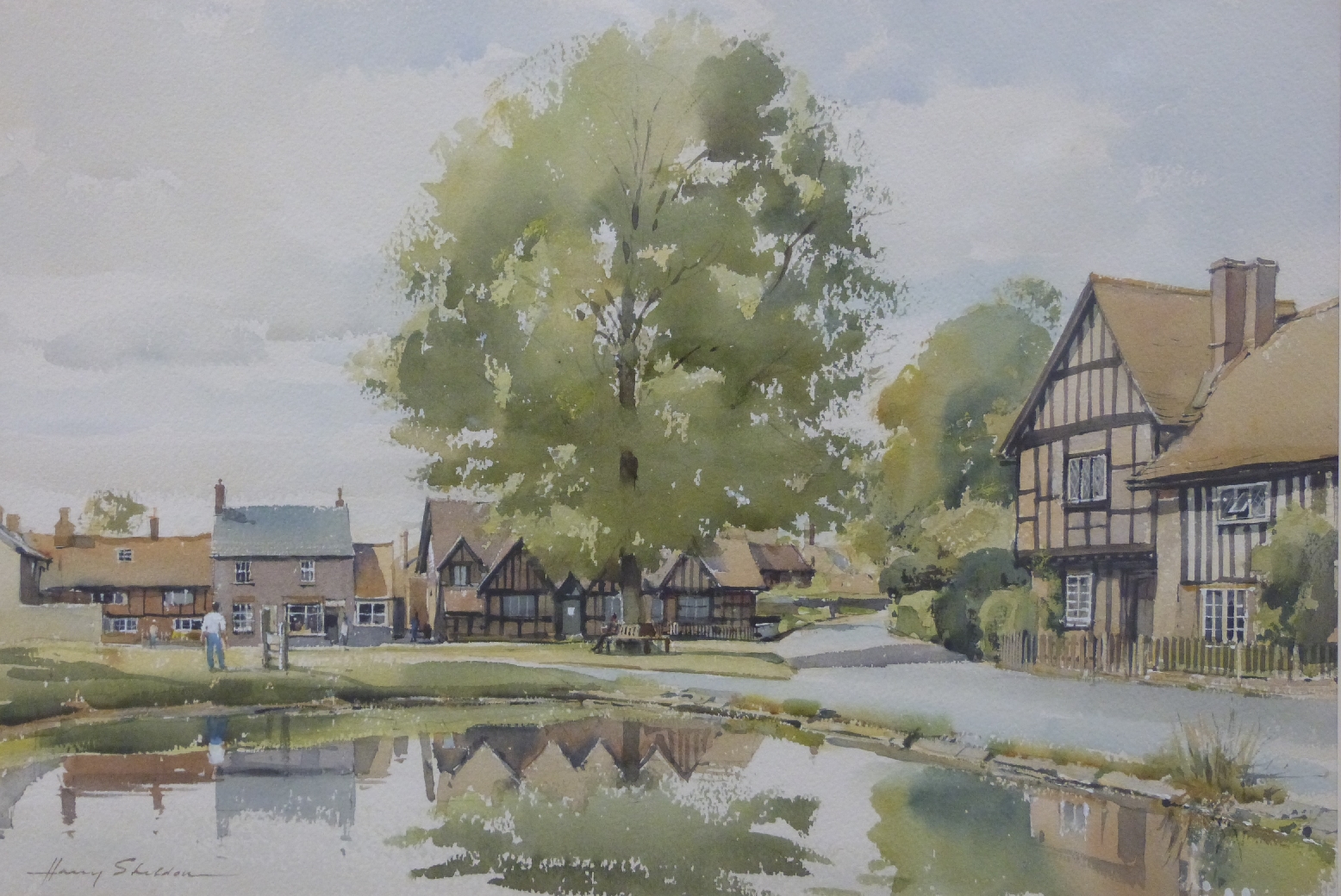 Harry Sheldon watercolour village scene,