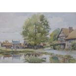 Harry Sheldon watercolour village scene,