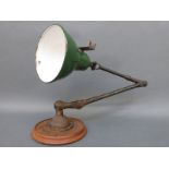 A green enamel machinist's or industrial lamp,