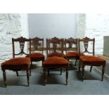 Six upholstered Edwardian mahogany dining chairs