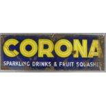 A vintage Corona Sparkling Drinks and Fruit Squashes enamel advertising sign,