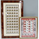 A framed and glazed sheet of Jersey stamps (50) together with a framed and glazed sheet of England