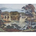 James Priddey signed etching 'Evening, Menai Bridge',