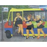 Beryl Cook 'Bus Stop' signed print with blind stamp lower left,