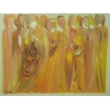 A large modern oil on canvas of orange figures,