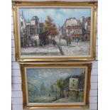 Two oils on canvas of Parisian street scenes, one signed L. Basset the other H.