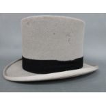 A boxed grey top hat, Rowans Glasgow and Birmingham to box, the hat Lincoln Bennett and Co, London,