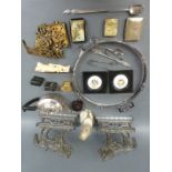 A quantity of collectables to include silver plate, decorative horses, travelling inkwells, clock,