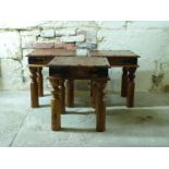 An Eastern metal bound hardwood coffee tables and three side tables, largest H40 x W95 x D95cm,