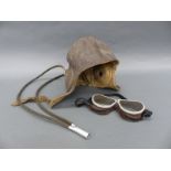 A D Lewis flying hat, goggles and earphones marked A M ref no.