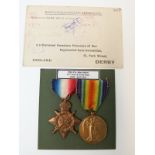 WWI medal pair awarded to 3945 Pte John Judson 1/5th Notts & Derby Regiment (taken prisoner of war