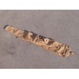 WWII Lee Enfield canvas gun slip with outer storage pocket stamped to the fastening 'MECO 1916' and