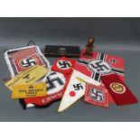 A quantity of Nazi German style pennants, armbands etc.