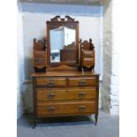 A late 19thC walnut dressing table with bevelled mirror and cast bronze / brass handles W106 x D46