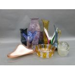 A collection of decorative glassware including Mdina, retro etc,