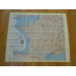 Cold War period fabric pocket escape map of France and Belgium dated 1953